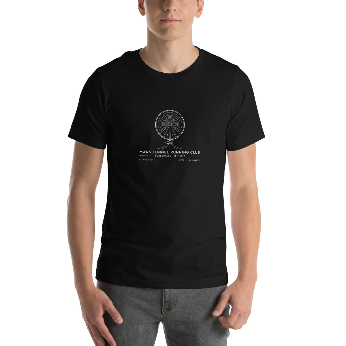 Mars Tunnel Running Club Subsurface Tee, black, front view