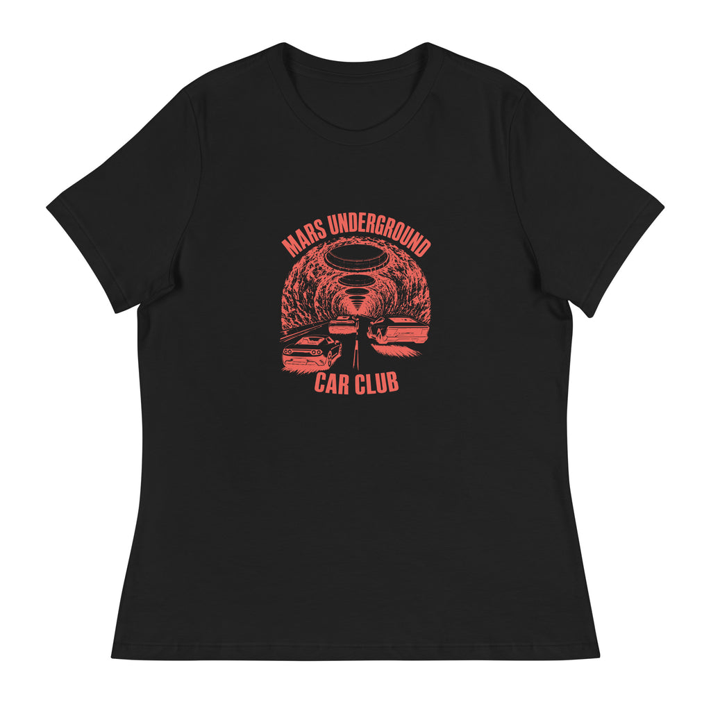 Mars Underground Car Club Tee, Women's Relaxed Fit, black, front view