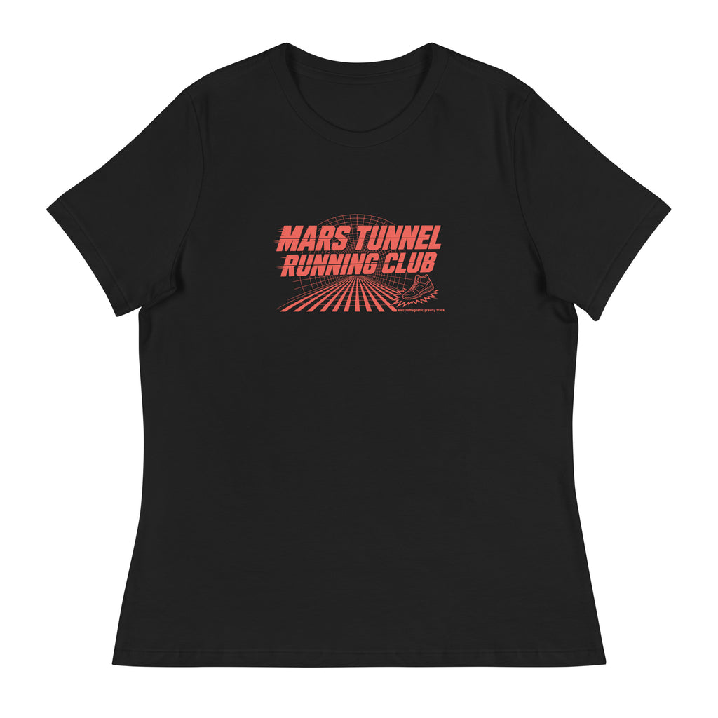 Mars Tunnel Running Club Tee, Women's Relaxed Fit, black, front view