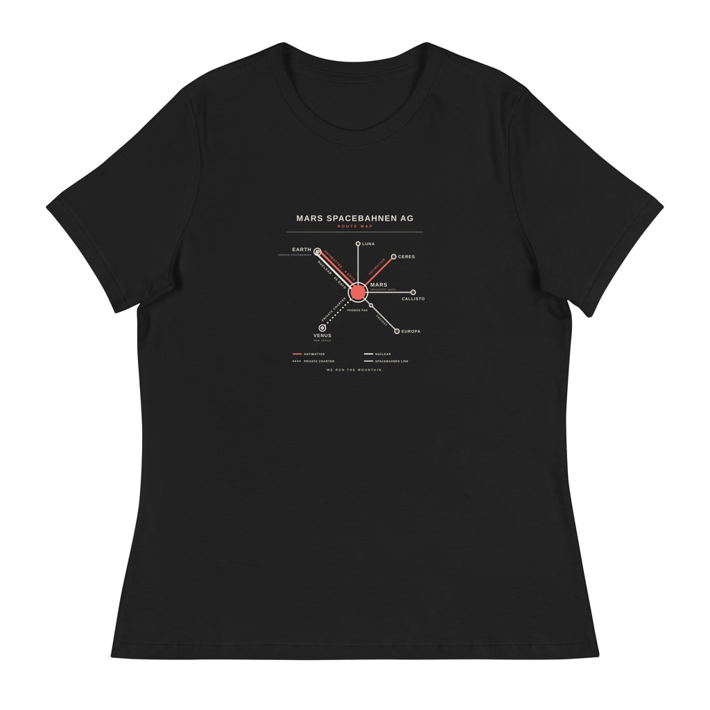 Mars Spacebahnen AG Route Map Tee, Women's Relaxed Fit, black, front view